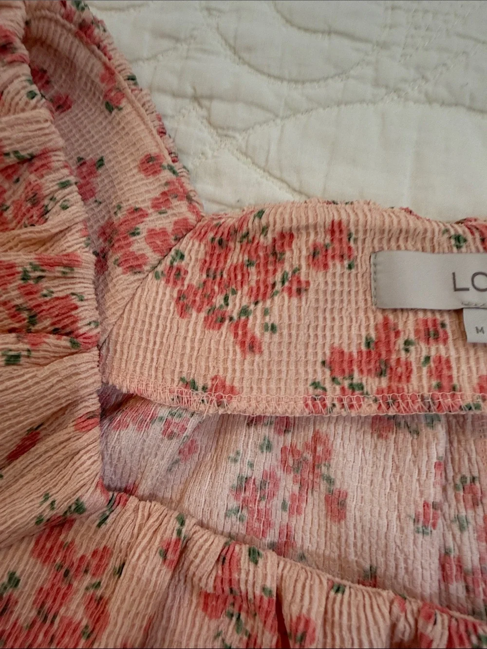 LOFT Blush Pink Floral Square-Neck Peasant Blouse